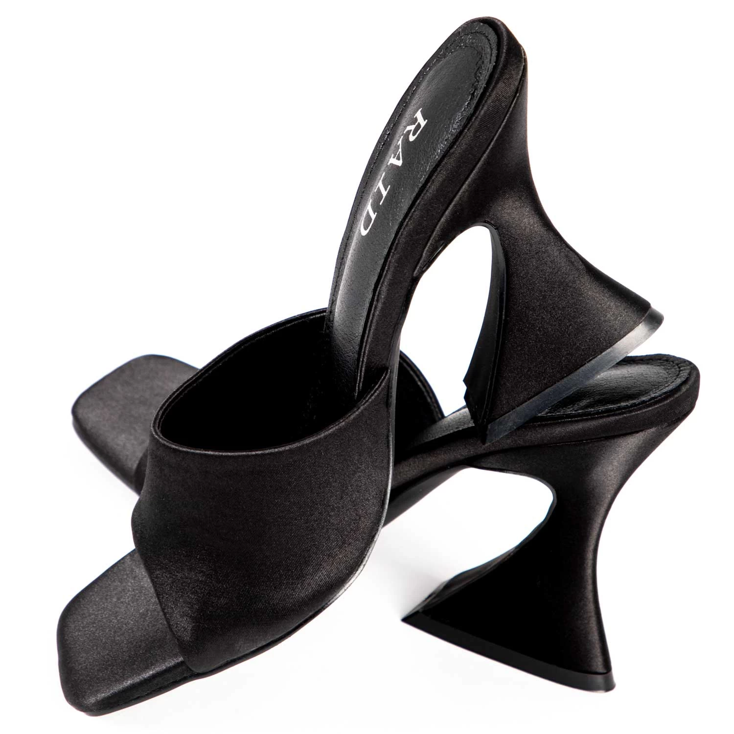 RAID Amantha Heeled Mule In Black Satin 7 RAID Amantha Heeled Mule In Black Satin - Image 5
