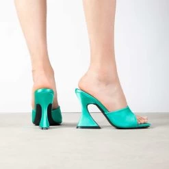 RAID Amantha Heeled Mule In Teal Satin -Chic Shoes Shop Amantha Green Satin 1