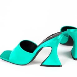 RAID Amantha Heeled Mule In Teal Satin -Chic Shoes Shop Amantha Green Satin 4