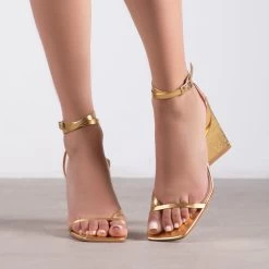 RAID Amora Lace Up Block Heel In Gold -Chic Shoes Shop Amora Gold 1