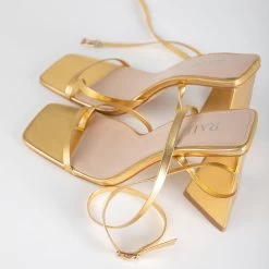 RAID Amora Lace Up Block Heel In Gold -Chic Shoes Shop Amora Gold 4