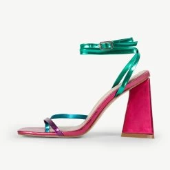 RAID Amora Lace Up Block Heel In Pink Multi