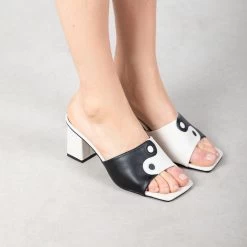 RAID Anna Block Heeled Mule In Black -Chic Shoes Shop Anna Black White 3