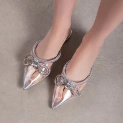 RAID Ariette Embellished Flat Mule In Clear/Silver 11 RAID Ariette Embellished Flat Mule In Clear/Silver -Chic Shoes Shop Ariette Silver 2