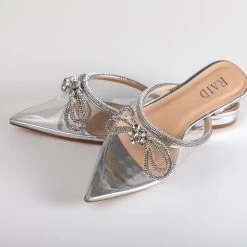 RAID Ariette Embellished Flat Mule In Clear/Silver 12 RAID Ariette Embellished Flat Mule In Clear/Silver -Chic Shoes Shop Ariette Silver 4
