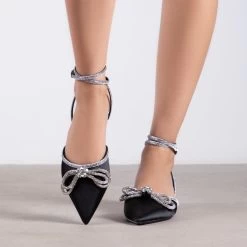 RAID Armell Flat Lace Up Pump In Black Satin -Chic Shoes Shop Armell Black 2