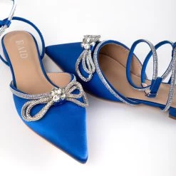 RAID Armell Flat Lace Up Pump In Blue Satin -Chic Shoes Shop Armell Blue 4