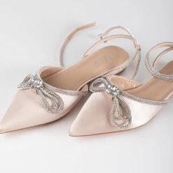 RAID Armell Flat Lace Up Pump In Nude Satin -Chic Shoes Shop Armell Nude 4