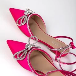 RAID Armell Flat Lace Up Pump In Hot Pink Satin -Chic Shoes Shop Armell Pink 4