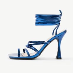 RAID Avika Strappy Heels In Blue Metalic -Chic Shoes Shop Avika Blue 4