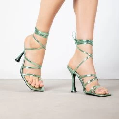 RAID Avika Strappy Heels In Green Metallic -Chic Shoes Shop Avika Green 3