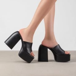 RAID Bina Platform Heeled Mule In Black -Chic Shoes Shop Bina Black 4