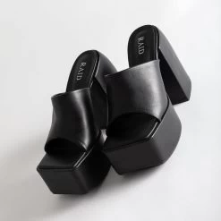 RAID Bina Platform Heeled Mule In Black -Chic Shoes Shop Bina Black 5