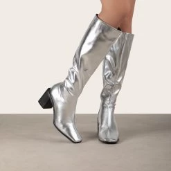 RAID Blick Block Heeled Long Boot In Silver -Chic Shoes Shop Blick Silver 2 25c346ef ba8a 4e77 9900 83fd50e6e710