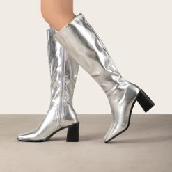 RAID Blick Block Heeled Long Boot In Silver -Chic Shoes Shop Blick Silver 3 36c8988a c599 4a9e b051 635397c297ec