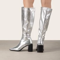 RAID Blick Block Heeled Long Boot In Silver -Chic Shoes Shop Blick Silver 4 94fb9751 615d 41de 8f93 7972b6e61087