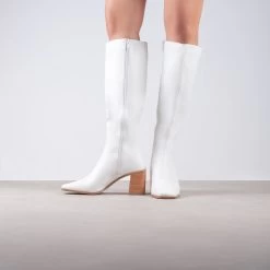 RAID Blick Block Heeled Long Boot In Off White -Chic Shoes Shop Blick White 1