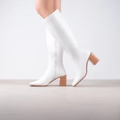 RAID Blick Block Heeled Long Boot In Off White