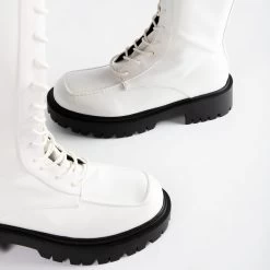 RAID Caspian Lace Up Long Boot In White -Chic Shoes Shop Caspian White 5