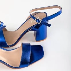RAID Chantal Block Heels In Blue Metallic -Chic Shoes Shop Chantal Blue 5