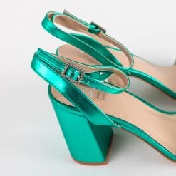 RAID Chantal Block Heels In Teal Metallic -Chic Shoes Shop Chantal Green 5