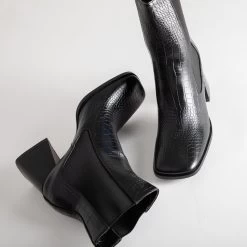 RAID Constant Block Heeled Ankle Boot In Black Croc -Chic Shoes Shop Constant Black 5