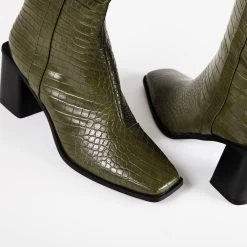 RAID Dale Long Boot In Khaki Croc -Chic Shoes Shop Dale Khaki 5