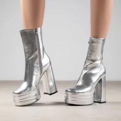 RAID Emely Platform Ankle Boot In Silver -Chic Shoes Shop Emely Silver 2