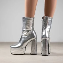 RAID Emely Platform Ankle Boot In Silver -Chic Shoes Shop Emely Silver 5