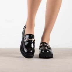 RAID Empire Chunky Shoe In Black Crinkle -Chic Shoes Shop Empire Black 2