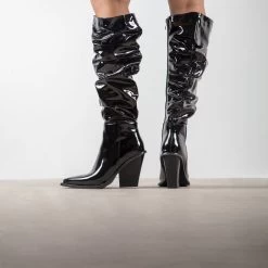 RAID Estacia Ruched Long Boot In Black Patent -Chic Shoes Shop Estacia Black 3