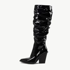 RAID Estacia Ruched Long Boot In Black Patent