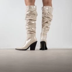 RAID Estacia Ruched Long Boot In Off White Patent 10 RAID Estacia Ruched Long Boot In Off White Patent -Chic Shoes Shop Estacia OffWhite 3