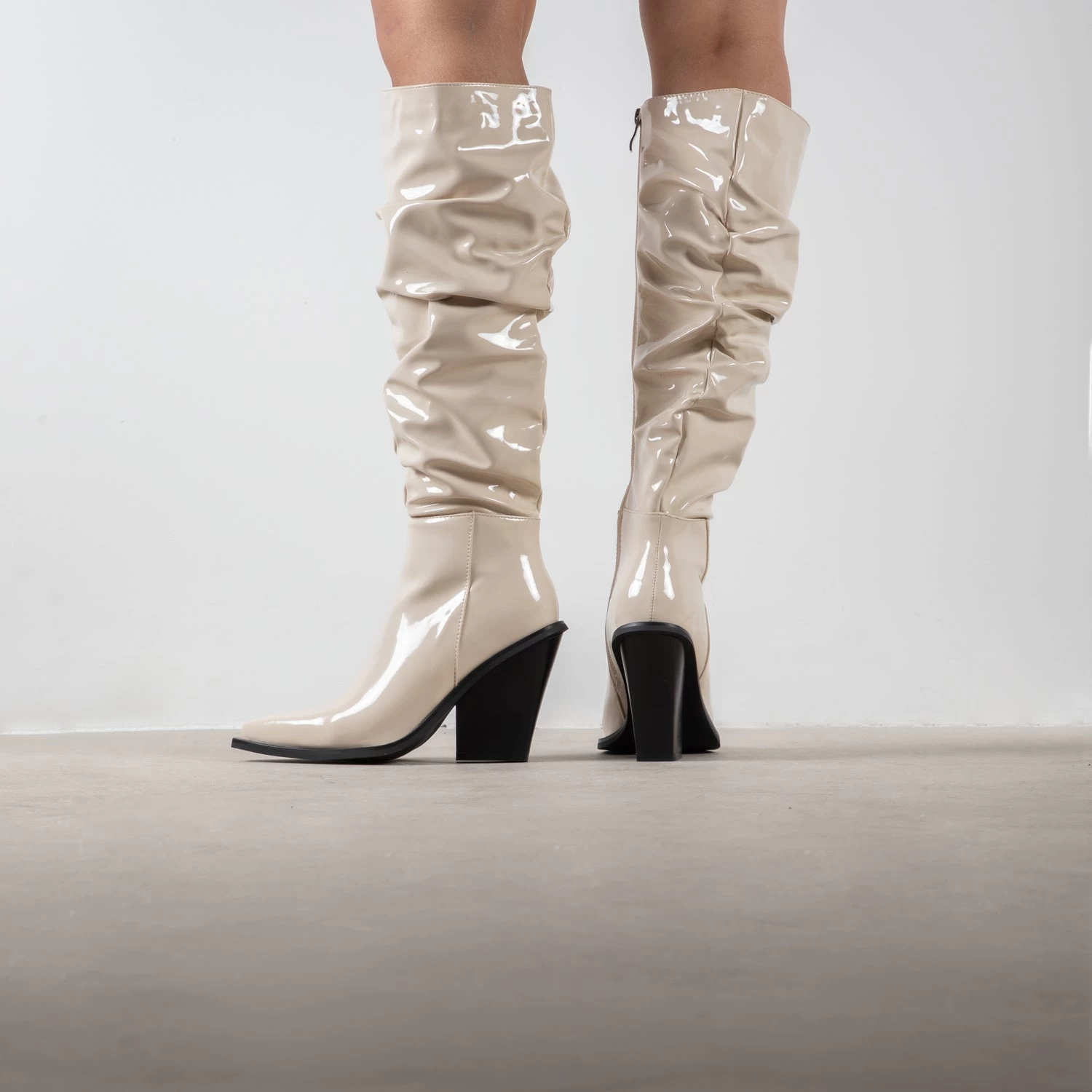 RAID Estacia Ruched Long Boot In Off White Patent 6 RAID Estacia Ruched Long Boot In Off White Patent - Image 4