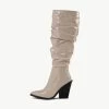 RAID Estacia Ruched Long Boot In Off White Patent -Chic Shoes Shop Estacia OffWhite 5