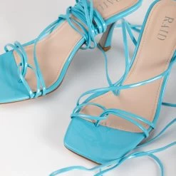 RAID Fane Lace-up Heeled Sandal In Blue Patent -Chic Shoes Shop Fane Blue 4