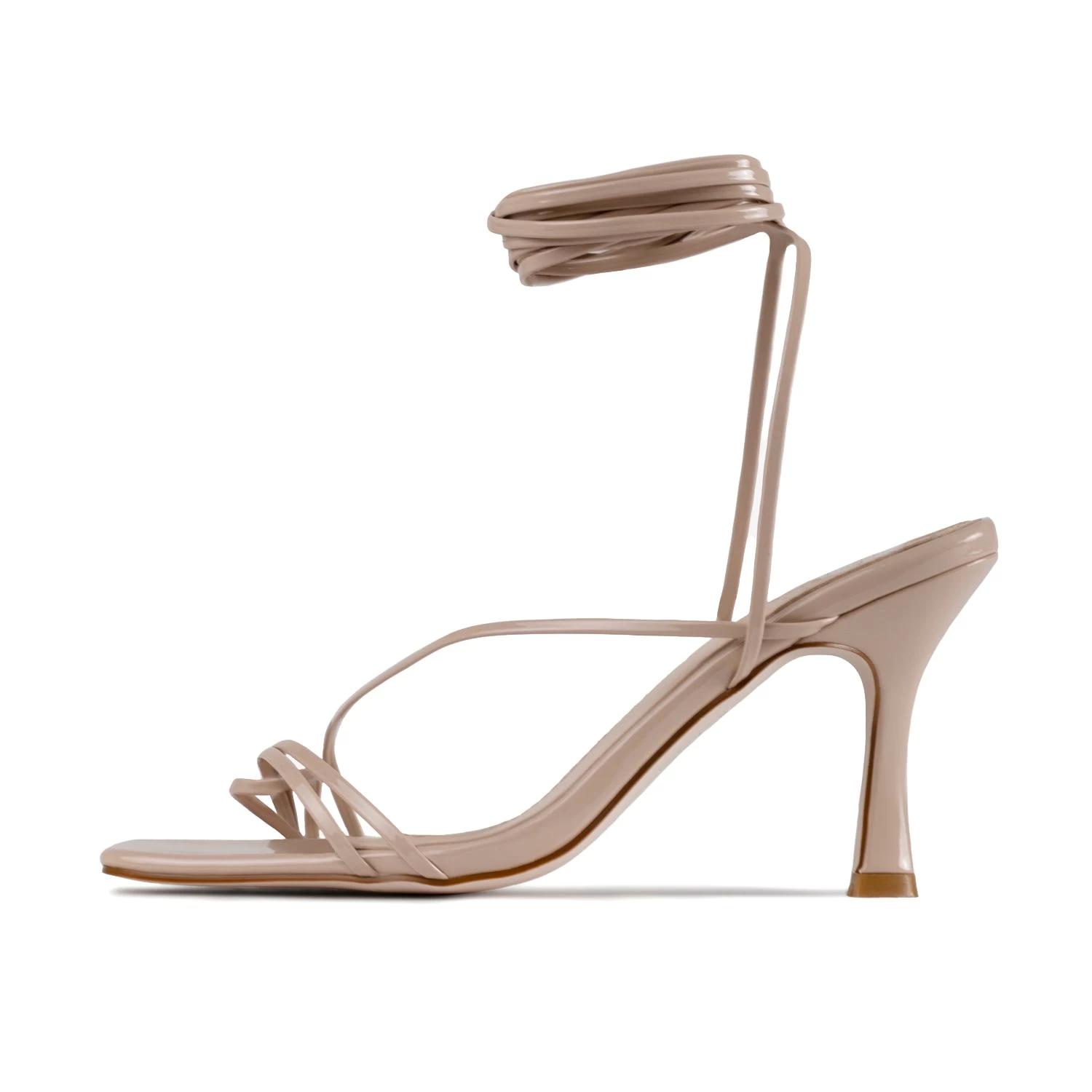 RAID Fane Lace-up Heeled Sandal In Nude Patent 3 RAID Fane Lace-up Heeled Sandal In Nude Patent