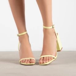 RAID Garry Block Heel Sandal In Lime Patent -Chic Shoes Shop Garry Yellow 1