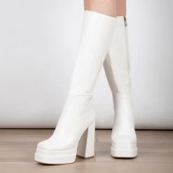 RAID Granger Block Heeled Boot In White -Chic Shoes Shop Granger White 3
