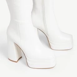 RAID Granger Block Heeled Boot In White -Chic Shoes Shop Granger White 5