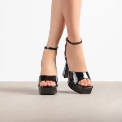 RAID Hope Platform Heels In Black Patent -Chic Shoes Shop Hope Black 1