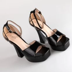 RAID Hope Platform Heels In Black Patent -Chic Shoes Shop Hope Black 4