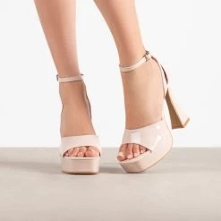 RAID Hope Platform Heels In Nude Patent -Chic Shoes Shop Hope Nude 2