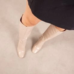 RAID Ivonne Block Heeled Boot In Cream Croc -Chic Shoes Shop Ivonne Cream 2