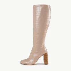 RAID Ivonne Block Heeled Boot In Cream Croc