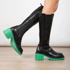 RAID Jadon Long Boot In Green -Chic Shoes Shop Jadon Black Green 1