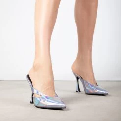 RAID Kinsley Heeled Mule In Silver Holographic