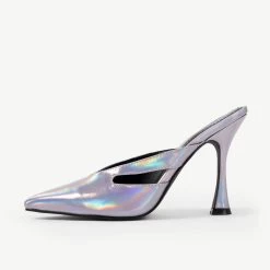 RAID Kinsley Heeled Mule In Silver Holographic -Chic Shoes Shop Kinsley Silver 4