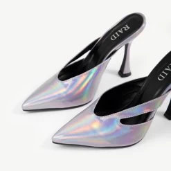RAID Kinsley Heeled Mule In Silver Holographic -Chic Shoes Shop Kinsley Silver 5