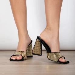 RAID Kyrah Heeled Mule In Gold -Chic Shoes Shop Kyrah Gold 2